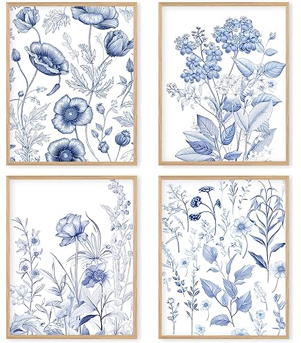 Amazon.com: ZNZ Floral Canvas Wall Art, Pink and Blue Flowers in